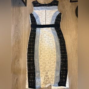 JAX Black Label Lace Cocktail Dress Blue White Black Size 4